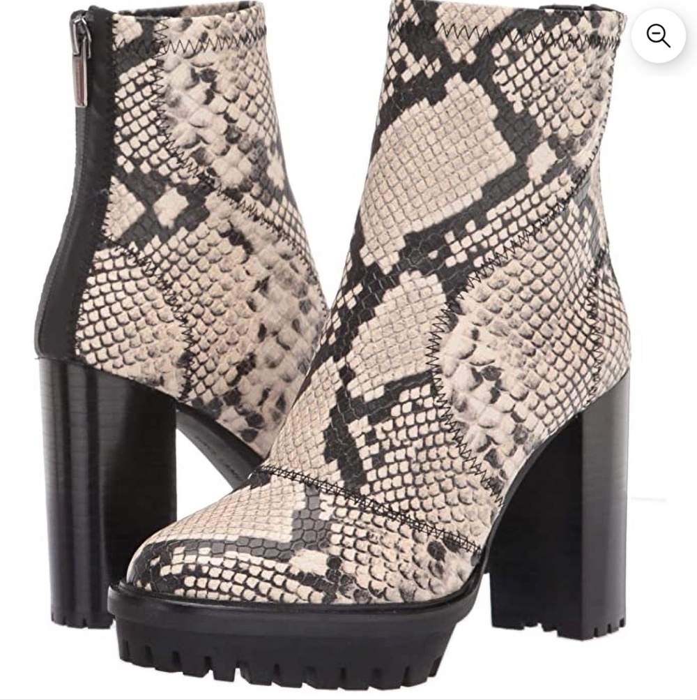 Vince Camuto Black and Cream Snakeskin Heeled Boots